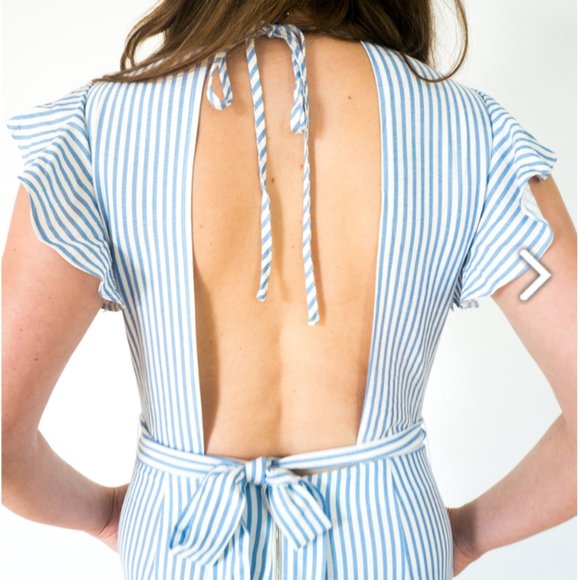 NWT Ruffled open back striped jumpsuit - Picture 7 of 9